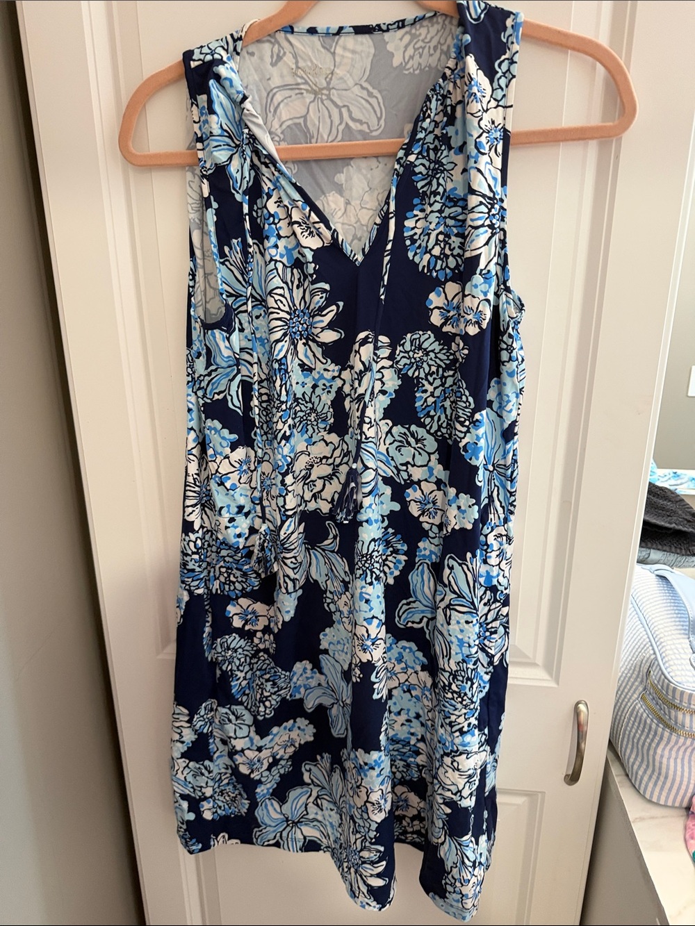 Lilly Pulitzer Navy, Light Blue & White Floral V-Neck Swim Coverup